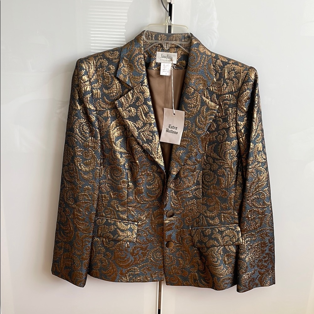 Neiman Marcus 8 Gold and Black Brocade Blazer